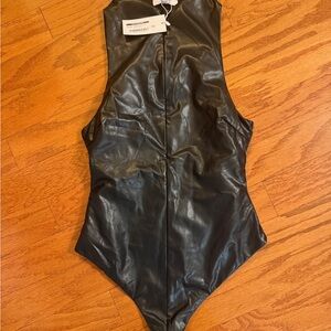 Sleek Black Faux Leather Bodysuit